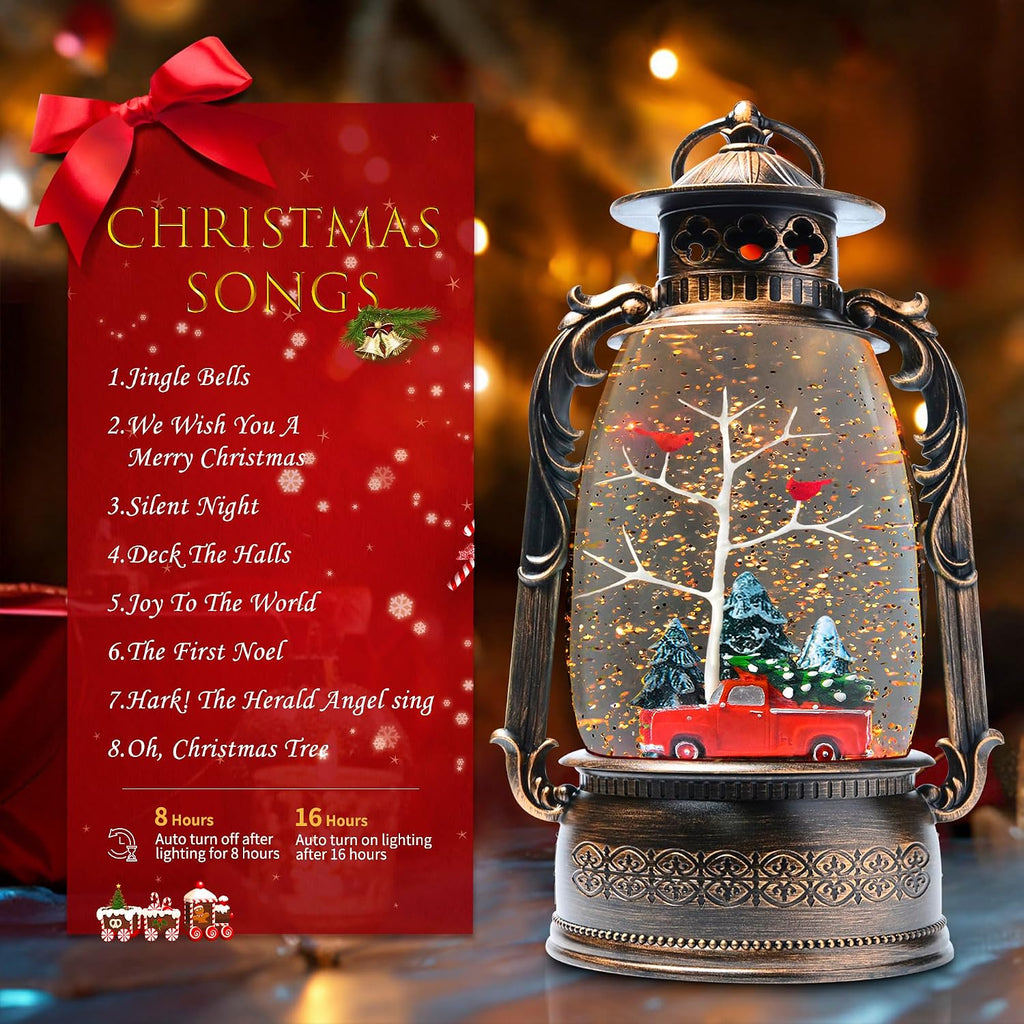 Large Christmas Snow Globes, 13.8" Cardinal Musical Snow Globe 8 Songs 6H Timer Music Box Dual Power Snowglobes