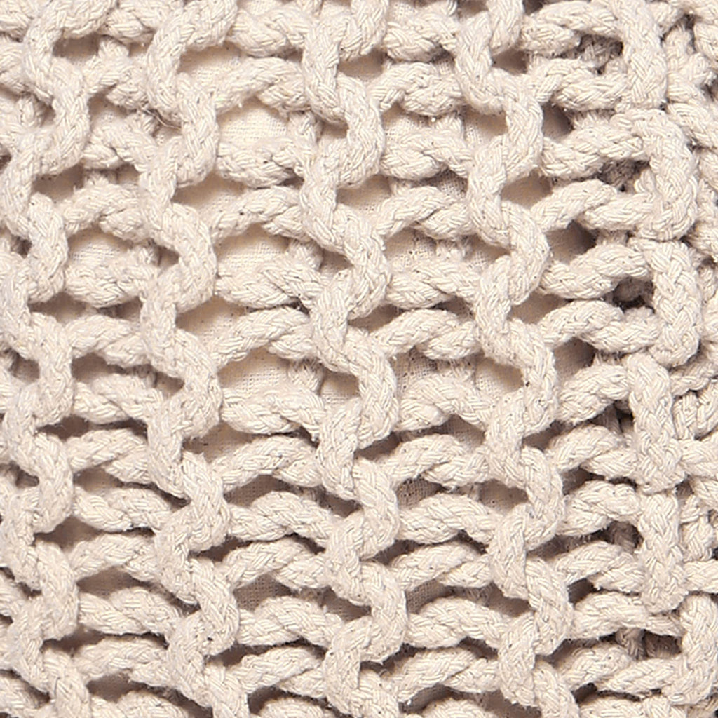 Round Pouf Ottoman - Hand Knitted Boho Poof Footrest - Ivory