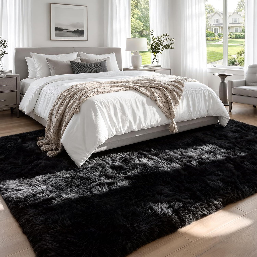 Fluffy Shag Area Rugs Bedroom Black Rug