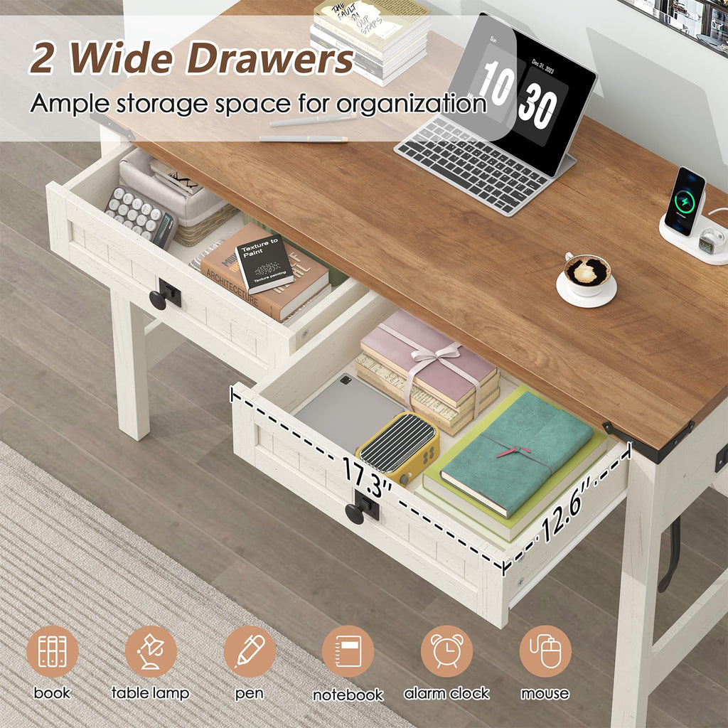 39 Inch Farmhouse Small Computer Desk with Drawers