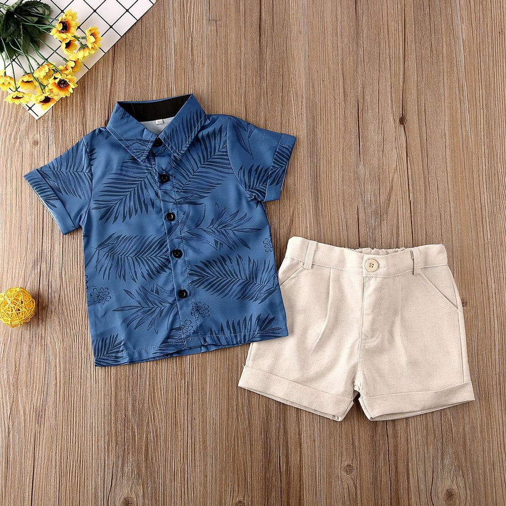 Baby Toddler Boy Outfits Clothes Summer Kids Pattern Short Sleeve Button Down Shirt & Shorts Set