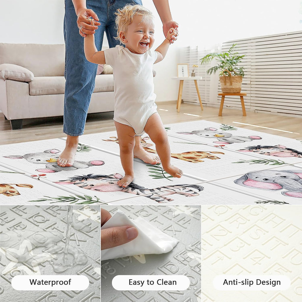 79x71 Extra Large Baby Play Mat for Floor, Foldable Foam Playmat for Babies 0-12 Months & Kids, Non-Toxic Waterproof
