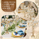 4 Pcs 5 Arm Crystal Candelabra Centerpieces for Table 27 Inch Retro Victorian Crystal Candle Holders Bowl Table