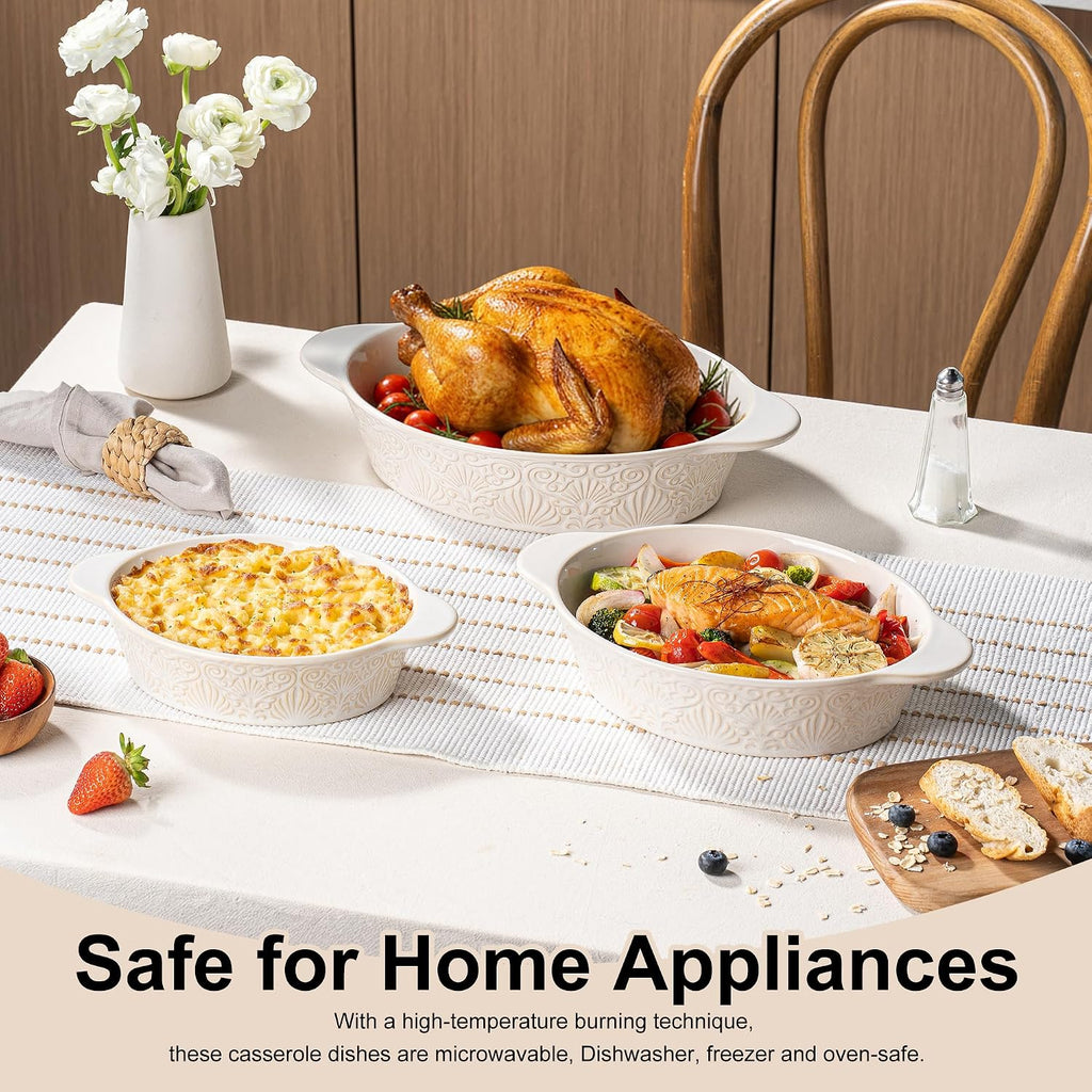 Casserole Dishes for Oven Sets of 3, Ceramic Oval Dish, Au Gratin Pans with Handles for Roasting, Lasagna, Pie, Meat
