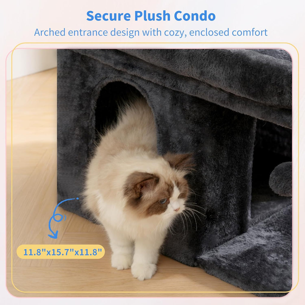 Cat Tree, 14" Cat Tower with Large Cat Bed & Condo