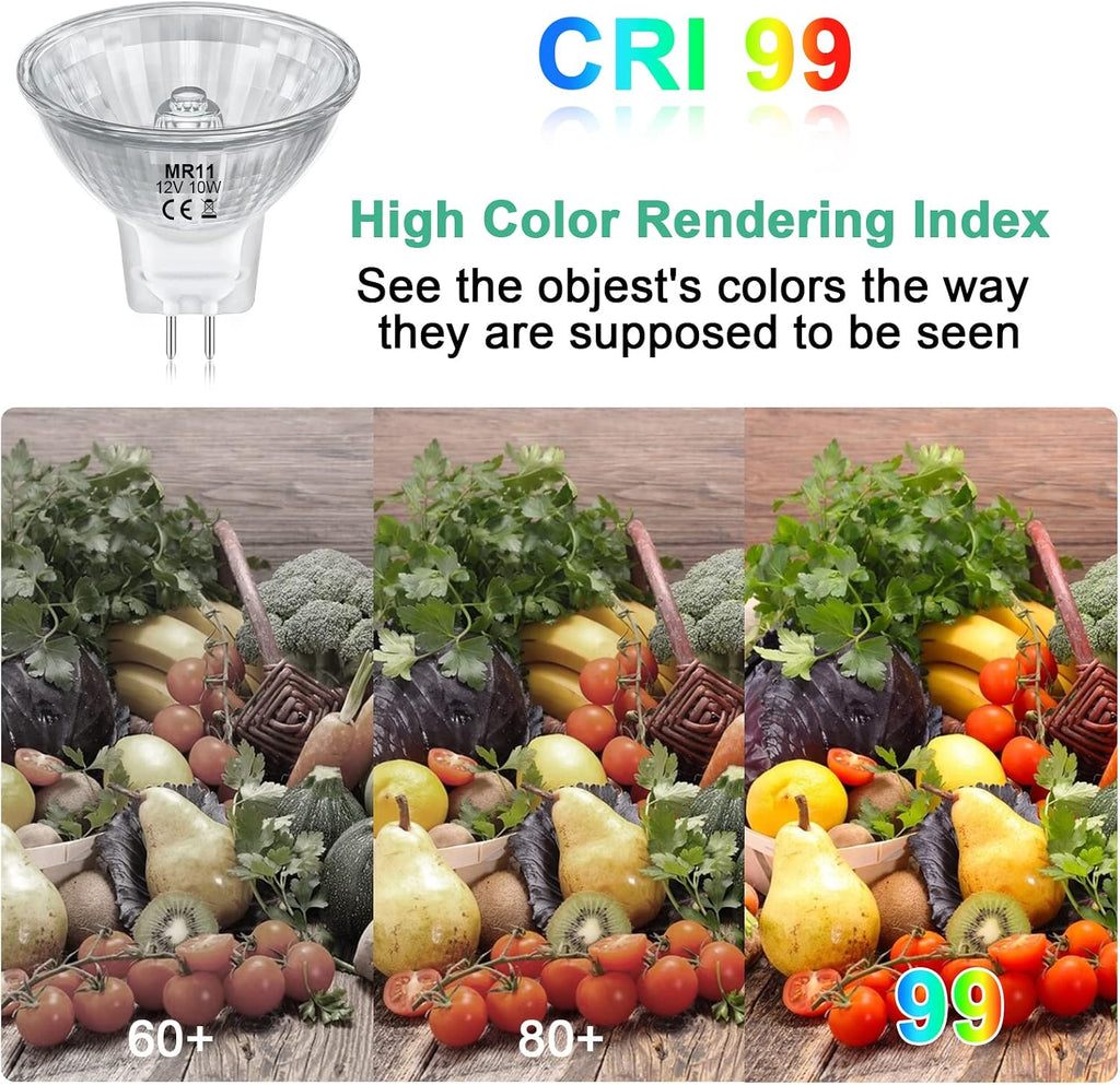MR11 Light Bulbs, 12V 10W Halogen Light Bulbs 2 Pin, FTD Spotlight Bulb, GU4 Bi-Pin Base, Dimmable, 2700K Warm White