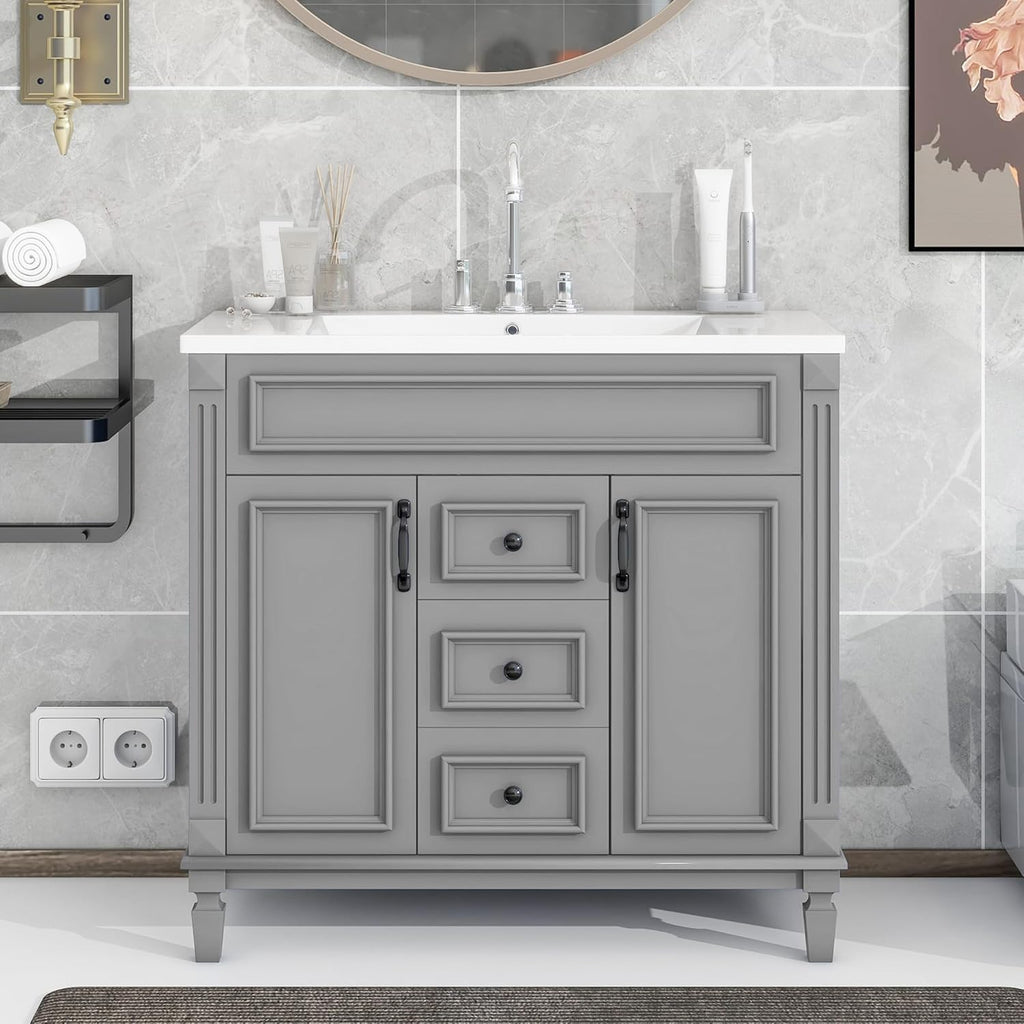 36” Bathroom Vanity with Sink, Freestanding Single Bathroom Sink Vanity Cabinet Set with 36” Countertop & Integrated
