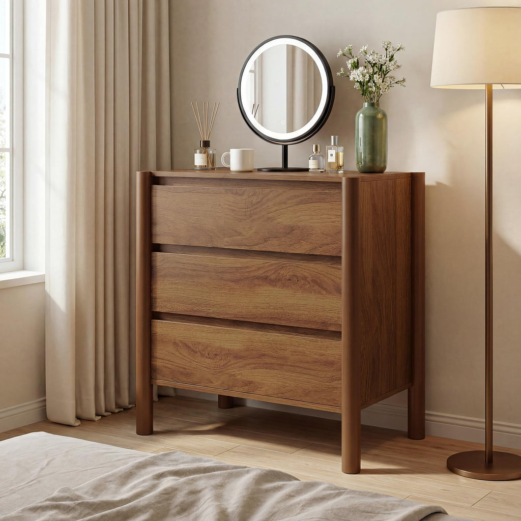 Walnut 3 Drawer Dresser, Mid Century Modern Chest