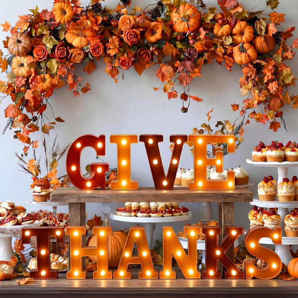 10 Pcs Thanksgiving Decorations Give Thanks LED Lights up Sign