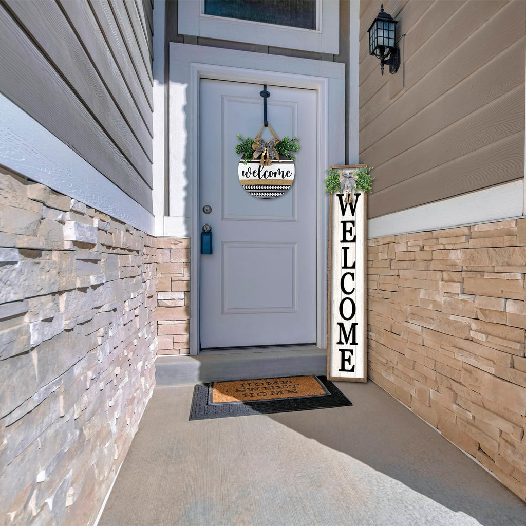 Welcome Sign for Front porch Standing 45"X9" Wood White