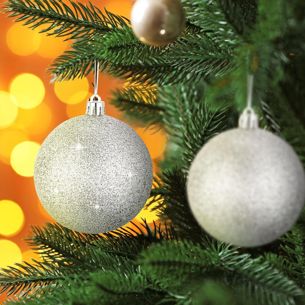 12 Pcs Large Christmas Ball Glitter Snowball Ornament, Silver
