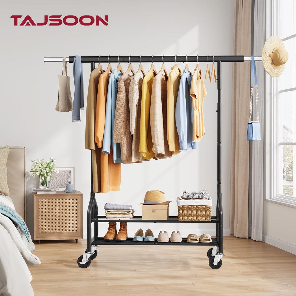Clothing Rack with 2 Shelves, Heavy Duty Load 350 LBS, Black