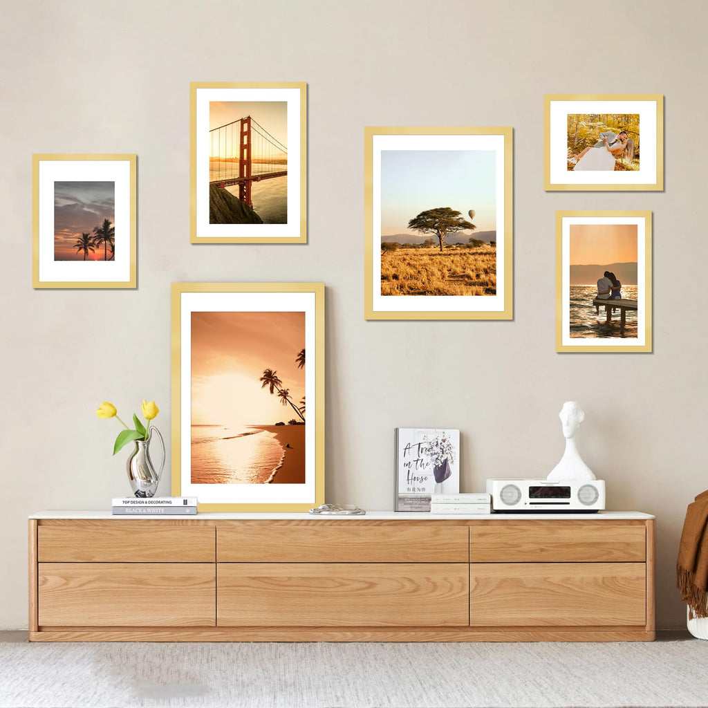 16x24 Picture Frame Gold Set of 3, Display Pictures 12x18 with Mat or 16 x 24 Without Mat, Poster Frames 16x24 Poster
