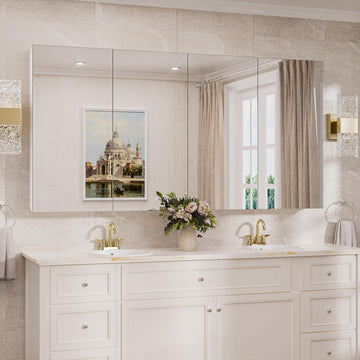 64x32 Bathroom Medicine Cabinet with Mirror Tempered, Aluminum White Mirrored Medicine Cabinet Recessed or Surface