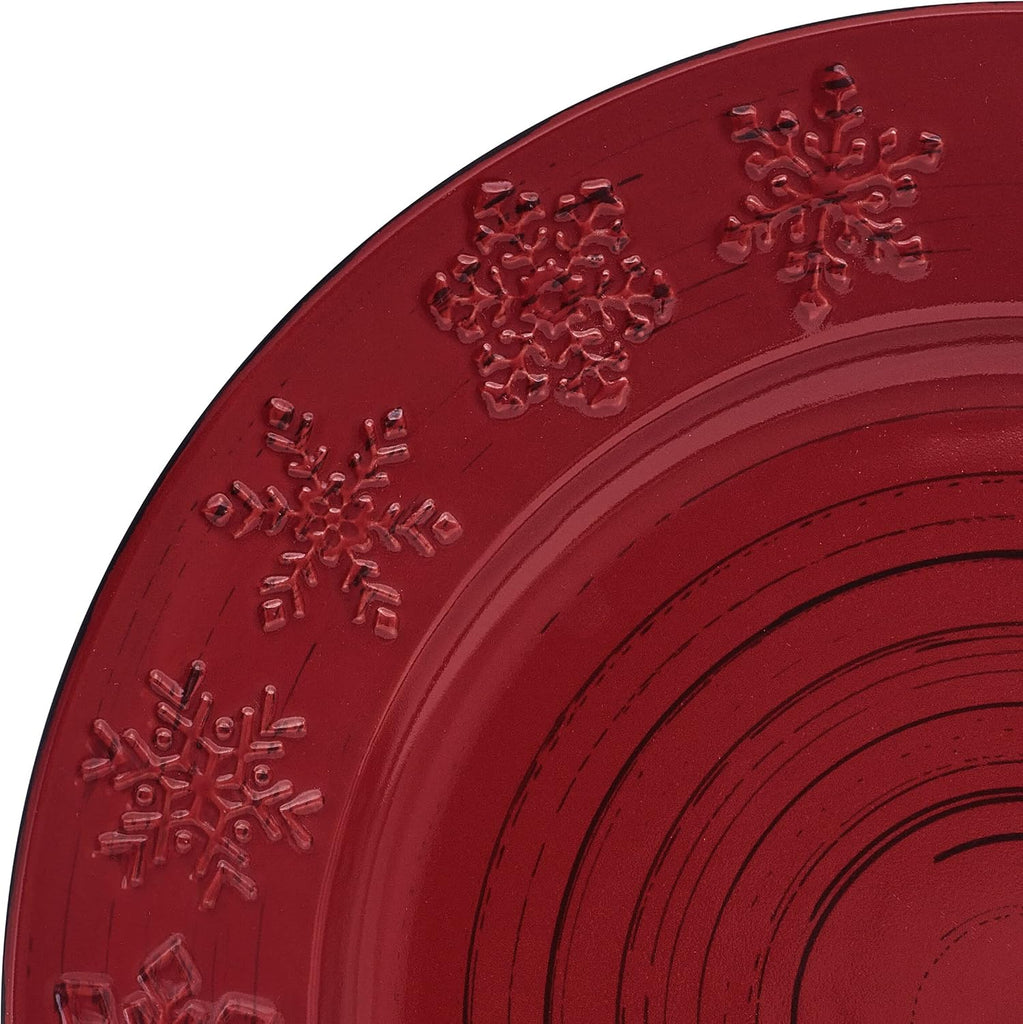 Trellis Snowflakes 12 Piece Dinnerware Set, Service For 4, Red