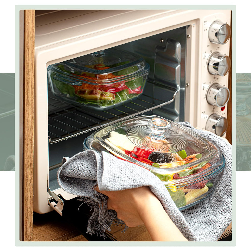 2 Pcs Glass Casserole Dish with Lid, 0.8L/1.5L Square Bakeware Set