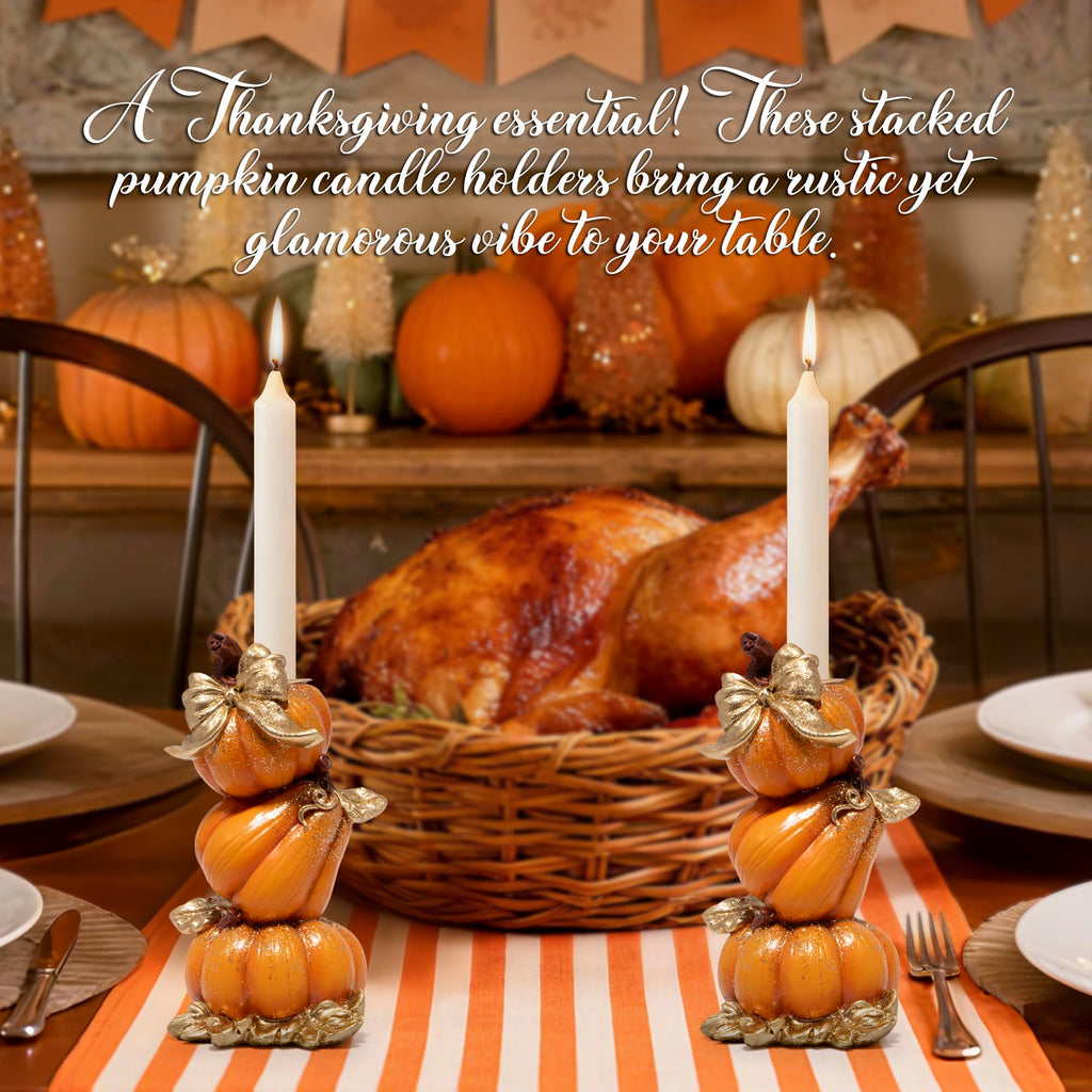 Thanksgiving Pumpkin Candle Holders, Fall Decoration, Set of 2