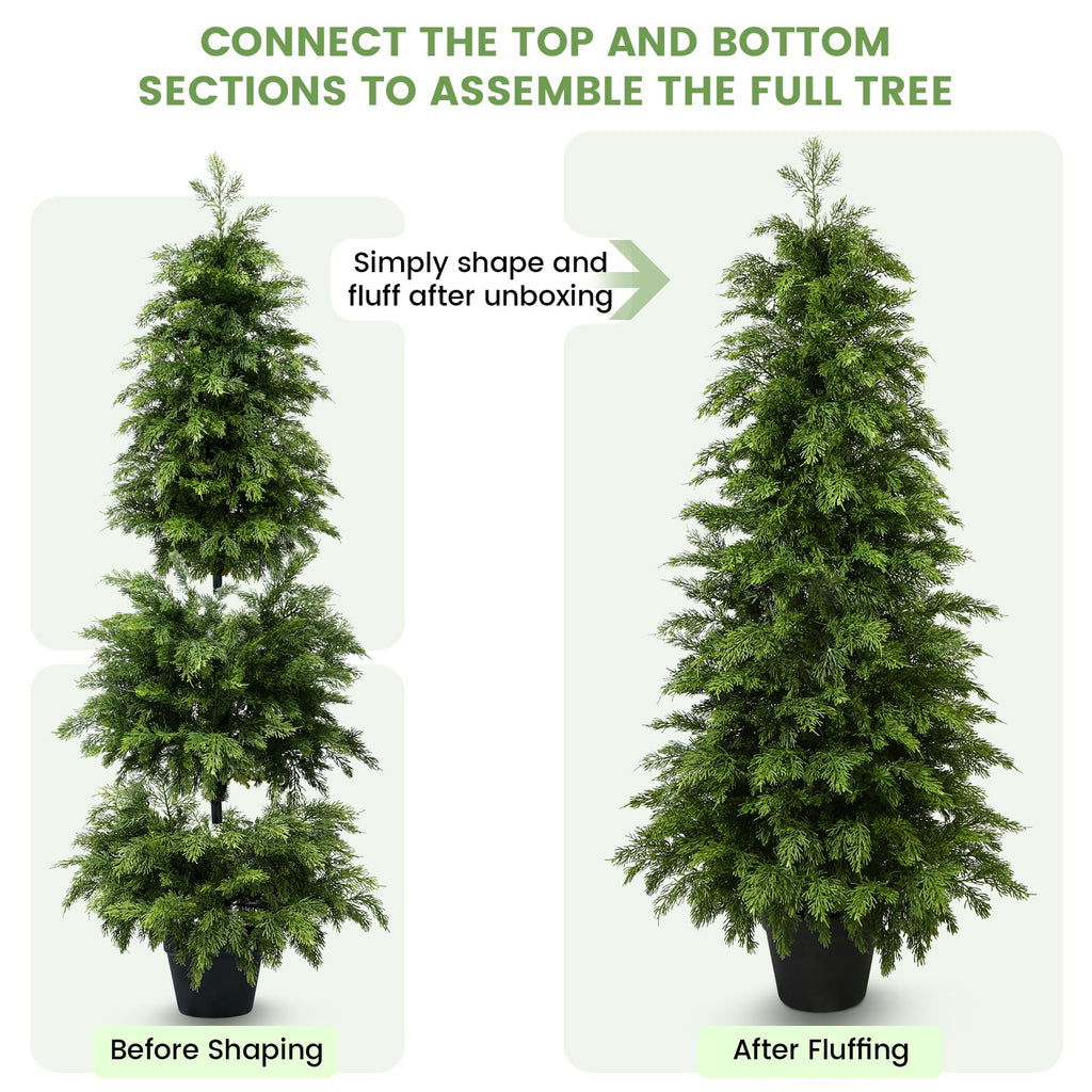 4FT Artificial Cedar Topiary Trees, 2 Pack UV Resistant Faux Pine Tree