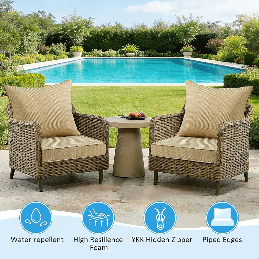Outdoor Deep Seat & Back Cushion Set (2-Pack), 24 x 24 Inch Water Repellent and Fade Resistant Patio Furniture with
