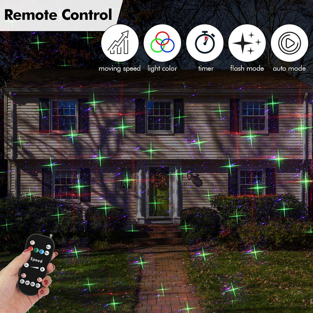 8 Patterns Christmas Laser Projector Lights, Outdoor Garden Decorative Lights with Remote Control and Security Lock