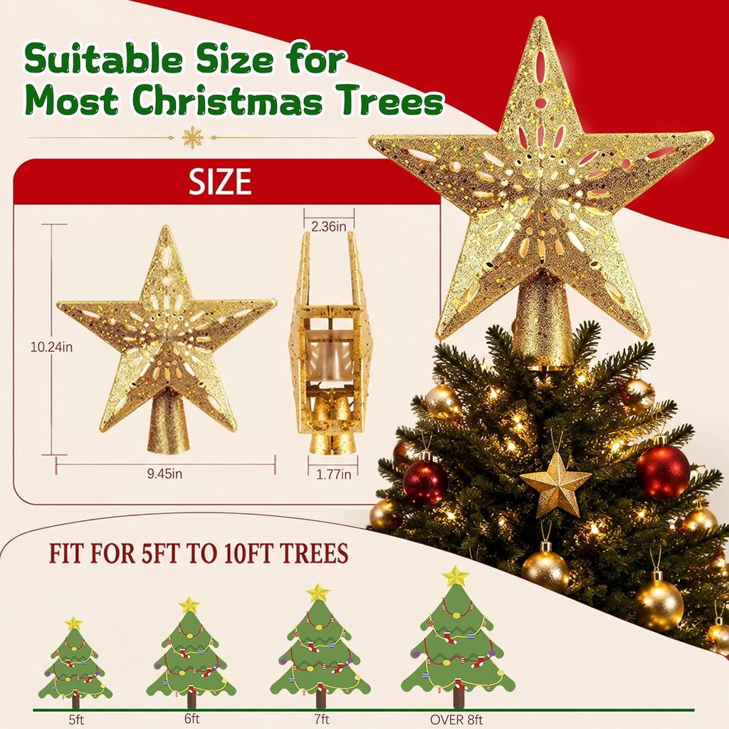 Star Tree Topper with LED Projector, 6 Projection Modes