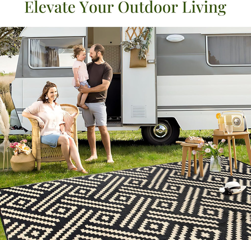 Outdoor Rug 9x12 Patio Waterproof, Large Outdoor Plastic Straw Rug, Reversible Out Door Carpet Campi