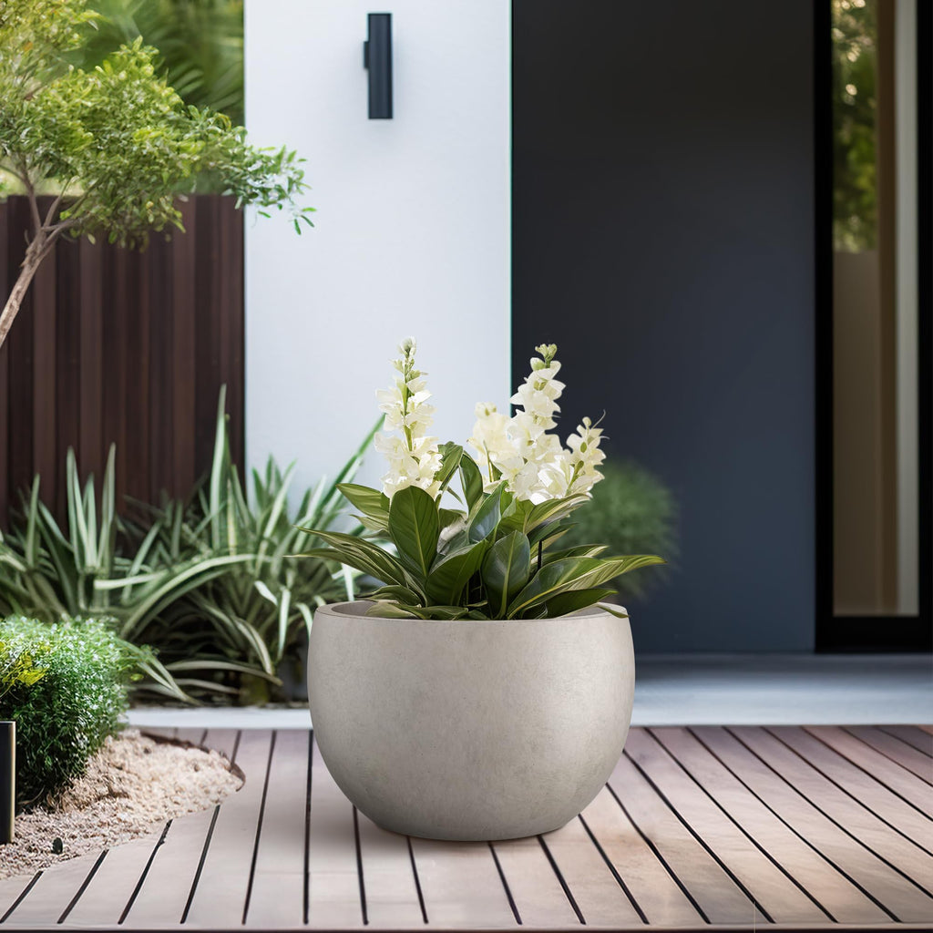 7.9" Tall Round Bowl Concrete Planter, Weathered Finish