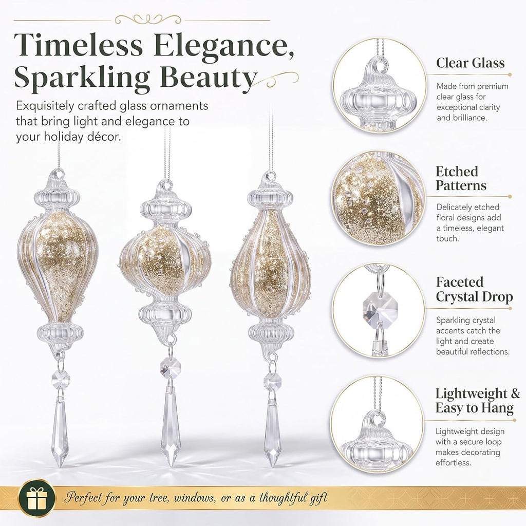 6 Pcs 5.5 Inch Vintage Clear Glass Christmas Ornaments, Elegant