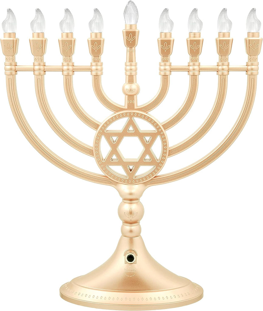 Traditional LED Electric Gold Hanukkah - Large Size 13-Inches Tall Battery or USB Powered - Includes a Micro USB