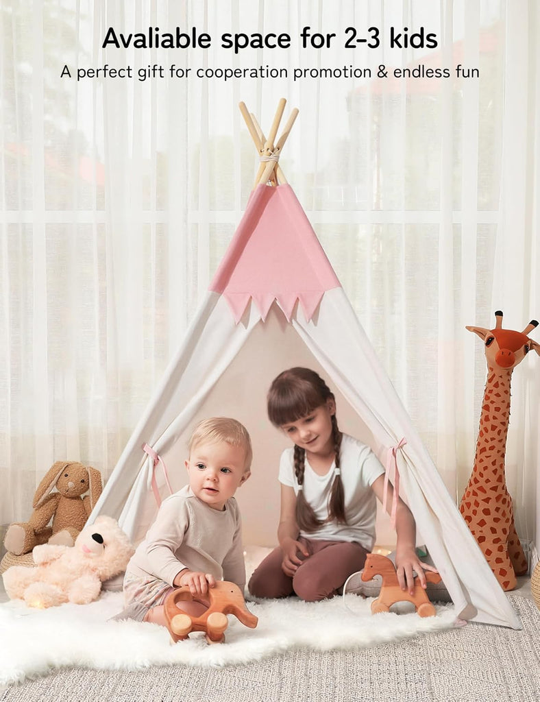 Teepee Tent for Kids, Cotton Play Tent with LED Lights