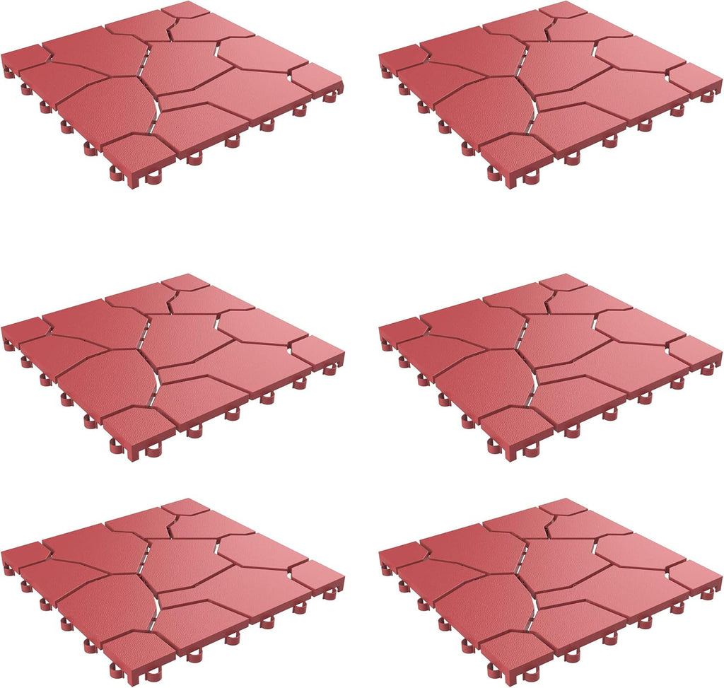 6-Pack Polypropylene Interlocking Patio Deck Tiles - Weather-Resistant Outdoor Flooring for Balcony, Porch, and Garage