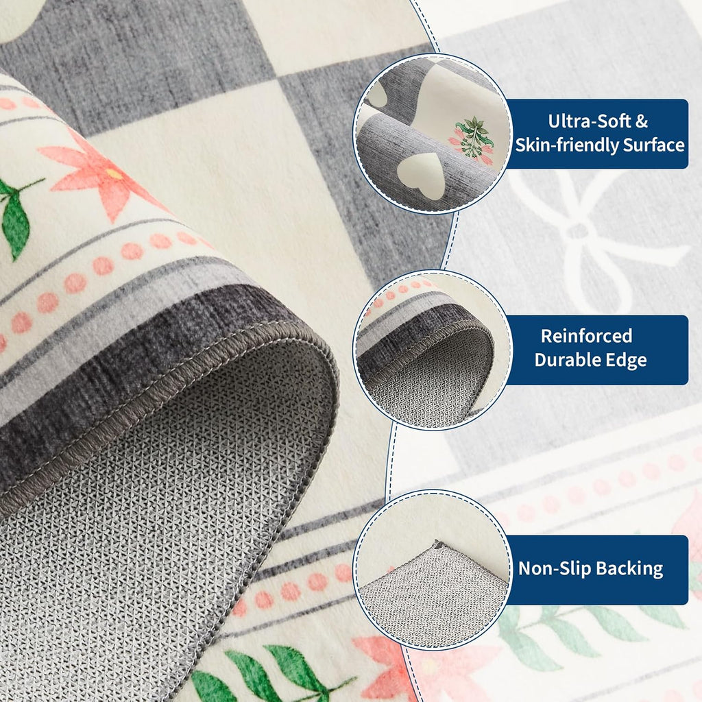 Garvve Washable Runner Rug 2x6 Modern Checkered Low Pile Kitchen Rug