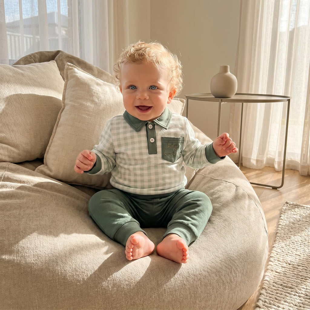 Big Brother Outfit Baby Boy Fall Clothes 2Pcs Toddler Top and Pants Sets (Lapel Neck Green, )