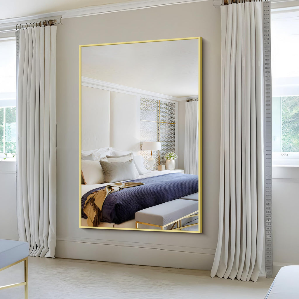 Large Gold Bathroom Mirror, 60x40 Inch Rectangular Mirror Sink, Oversized Wall Mirror with Metal Gold Frame