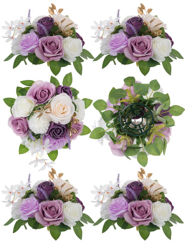 Fake Flowers Ball Centerpiece for Wedding Table, 2 Pcs, Lilac White
