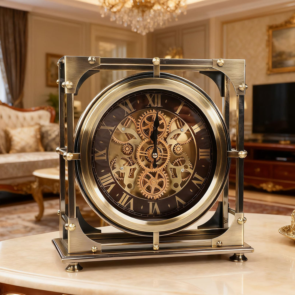 Moving Gears Desk Clock, Mantle Clock, Industrial Steampunk Art Decorative Clocks Farmhouse Offcie, Christams Gifts