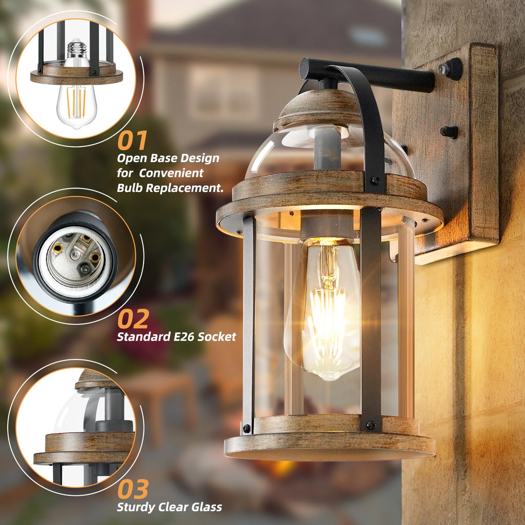 Dusk to Dawn Outdoor Wall Lights, Waterproof Lighting Fixtures Rustic Farmhouse Wall Lanterns with Clear Glass Shades