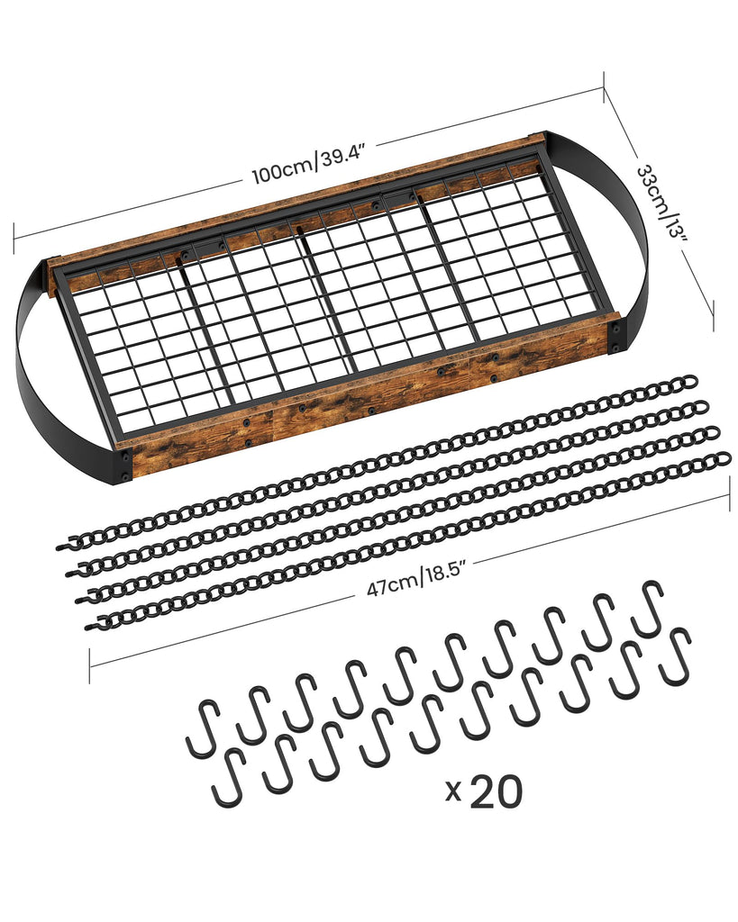 Hanging Pot Rack, Space-Saving Pot Hanger, Ceiling Pan Hanging Rack with 16 Detachable S Hooks, Sturdy