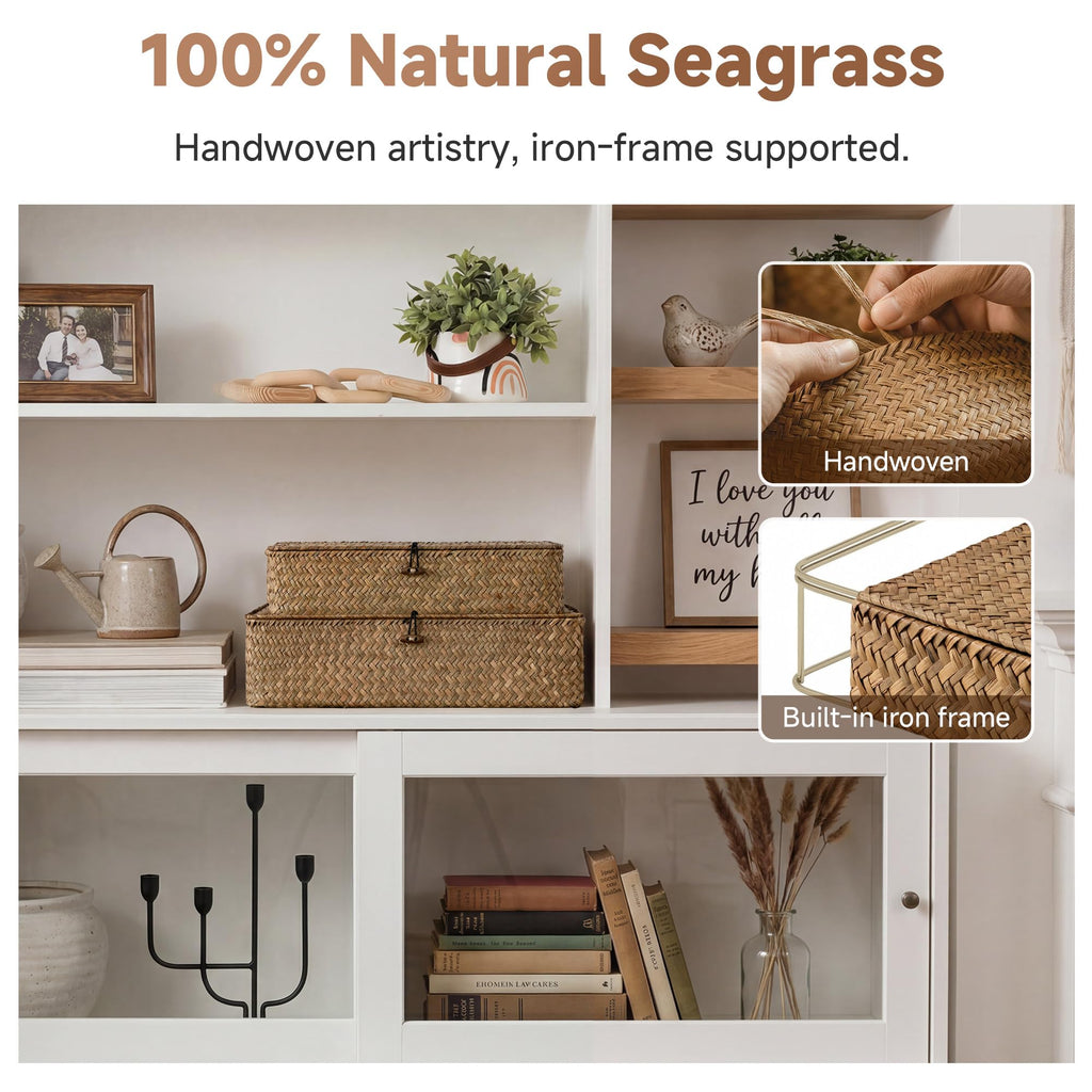 Wicker Basket with Lid, Large Seagrass Storage Basket with Lid