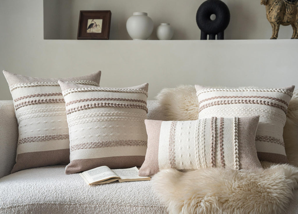 Boho Lumbar Pillow Covers 14x36 Inch Long, Khaki Textured Decorative Couch Pillow Cases for Farmhouse Home Decor