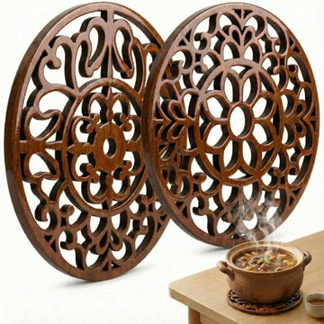 Bamboo Trivet Mat for Hot Dishes, 7.9 Inches Round Pot Holders Non Slip Coaster for Hot Dishes Pot Bowl Teapot - Set of 2