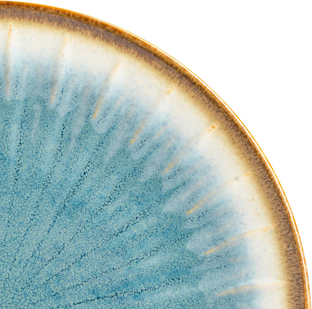 Mayfair Bay 16-Piece Embossed Double Bowl Dinnerware Set, Service for 4 - Blue Stoneware Plates and Bowls
