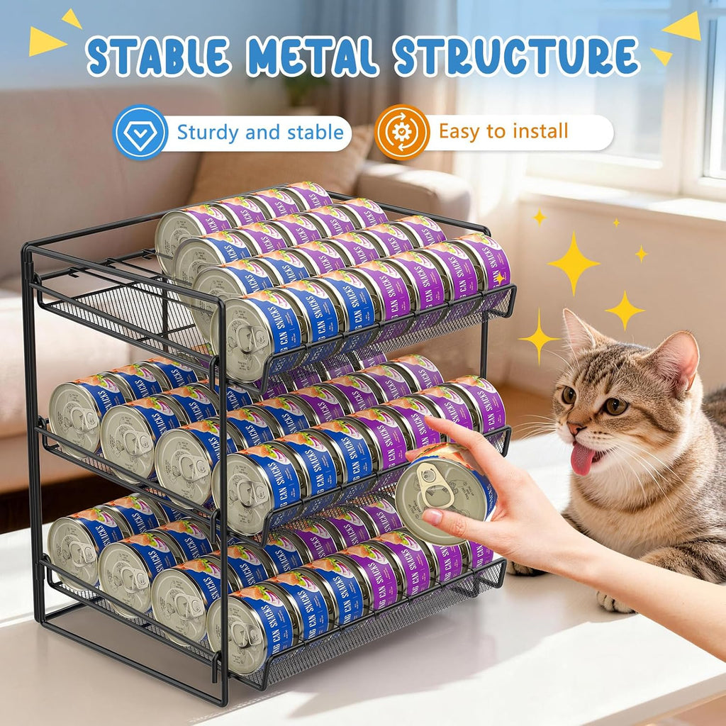 Cat Food Can Organizer 3-Tier Can Organizer for Pantry 84 Cans 3.5oz