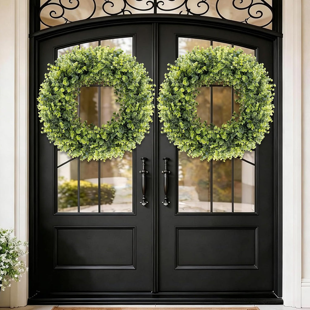 24In Large Boxwoods Door Wreaths for Front Door Spring Summer Outside All Season Green Year Round Artificial Greenery