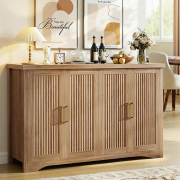 Fluted Sideboard Buffet Cabinet with Storage 55.59", Natural Oak