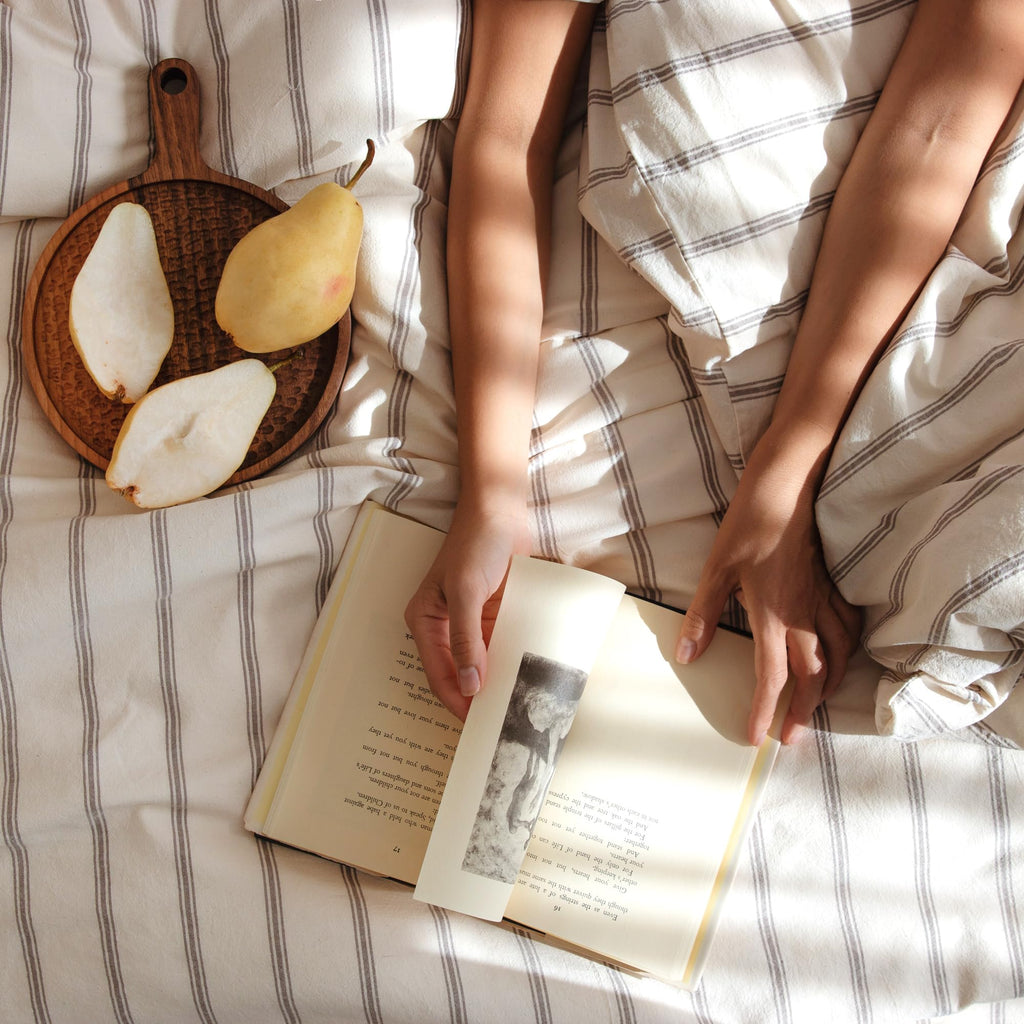 Duvet Cover Set, 100% Turkish Cotton Beige Stripe