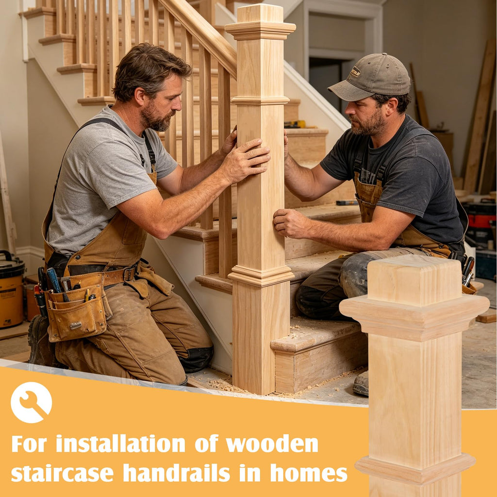 48 X 4.5 Inch Stair Newel Post, Square Solid Stair Post Base