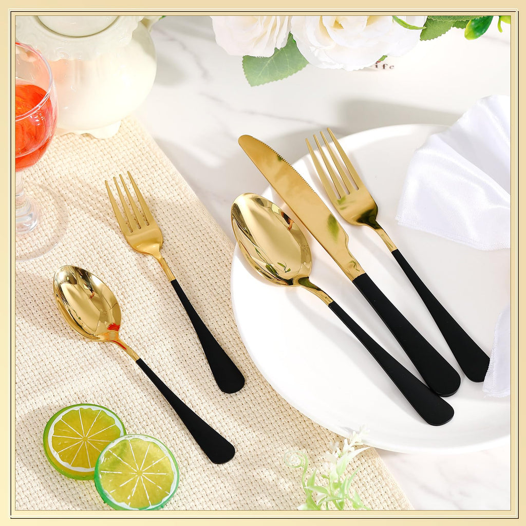 30 Pcs Gold and Black Silverware Set Stainless Steel for 6 Guest