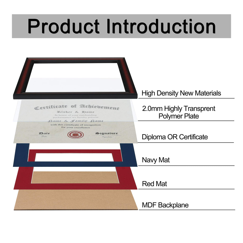 8.5x11 Certificate Frame Cherry with Navy Red Rim Mat