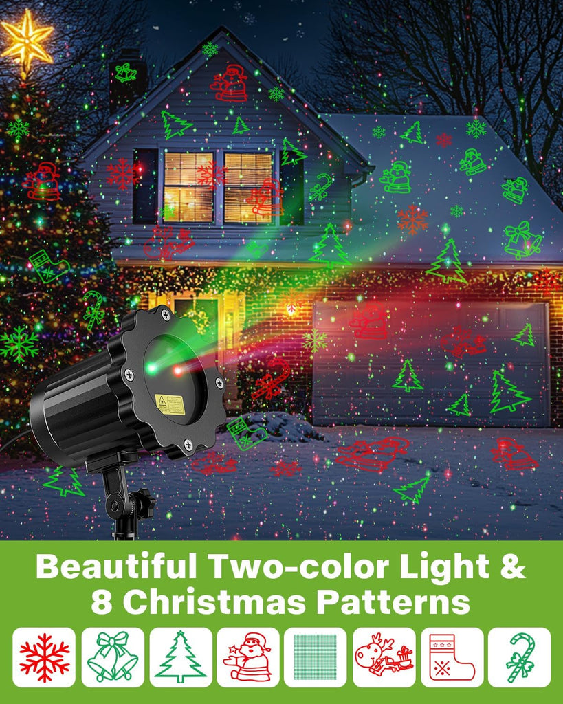 Brighter Christmas Projector Lights Outdoor, Laser Light Projector with Remote, 8 Patterns Light Show Holiday